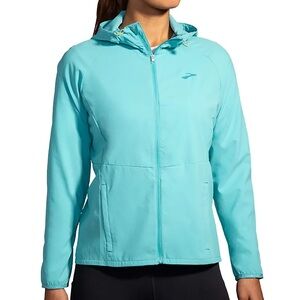 Brooks Canopy Running Jacket Women’s Large Blue Lightweight Hooded Windbreaker